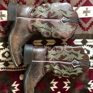 Brown square toe Ariat cowboy boots